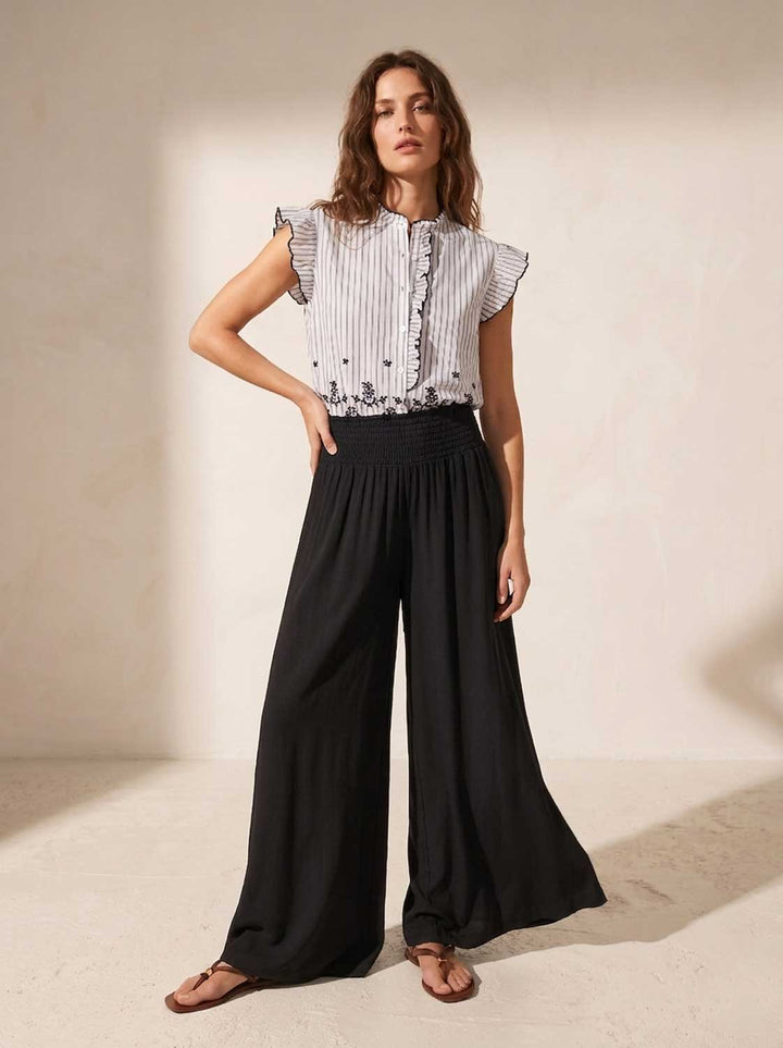 Honour Black Shirred Palazzo Pants