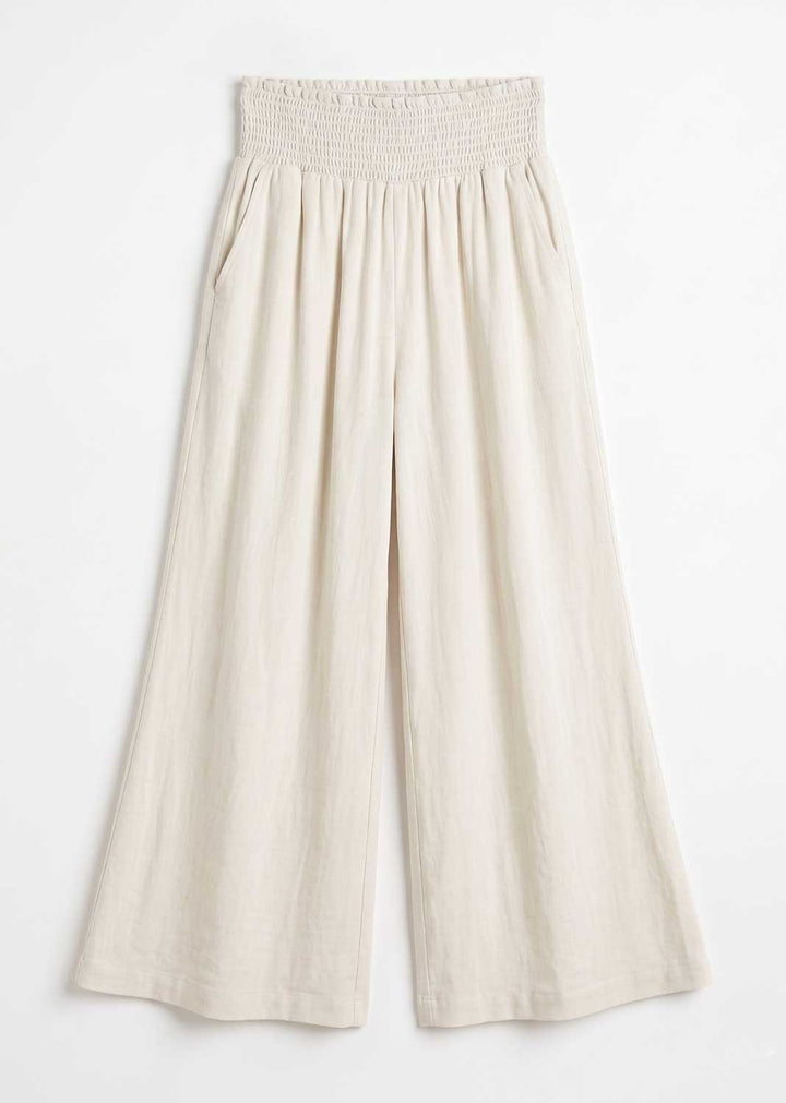 Honour Cream Shirred Palazzo Pants