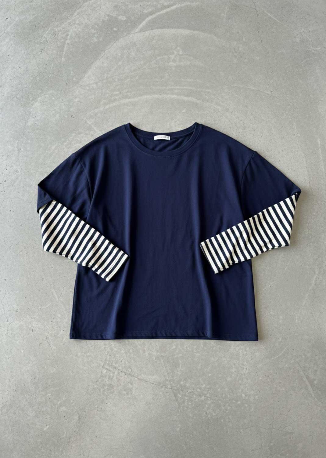 Indie Long Sleeve Oversized Tshirt Navy White