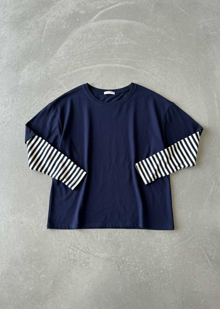 Indie Long Sleeve Oversized Tshirt Navy White