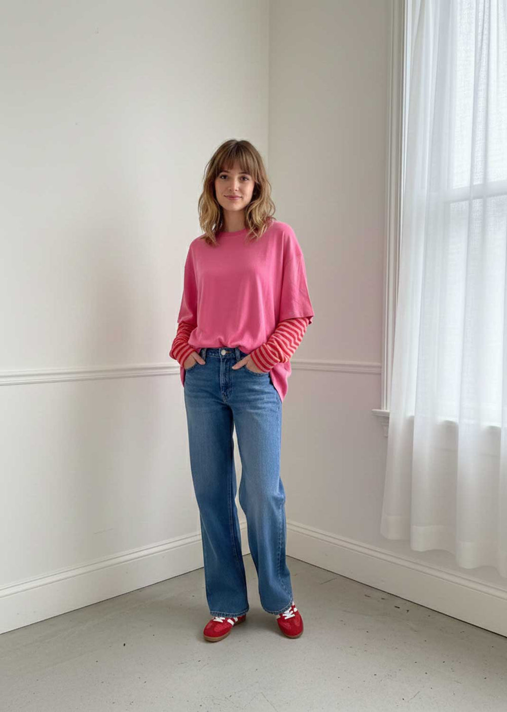 pink stripe sleeve oversized tshirt