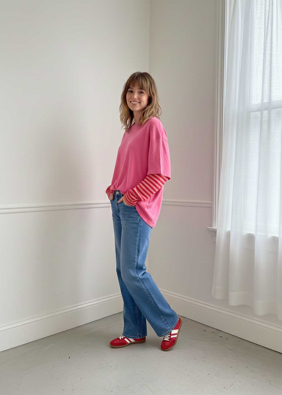 Indie Long Sleeve Oversized Tshirt Pink Red
