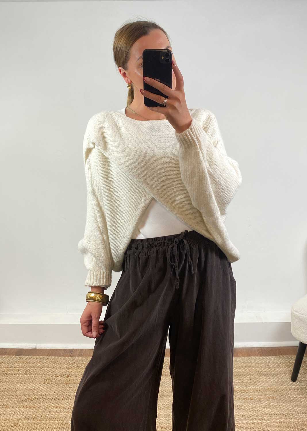 Jane Crossover Knit Jumper Cream