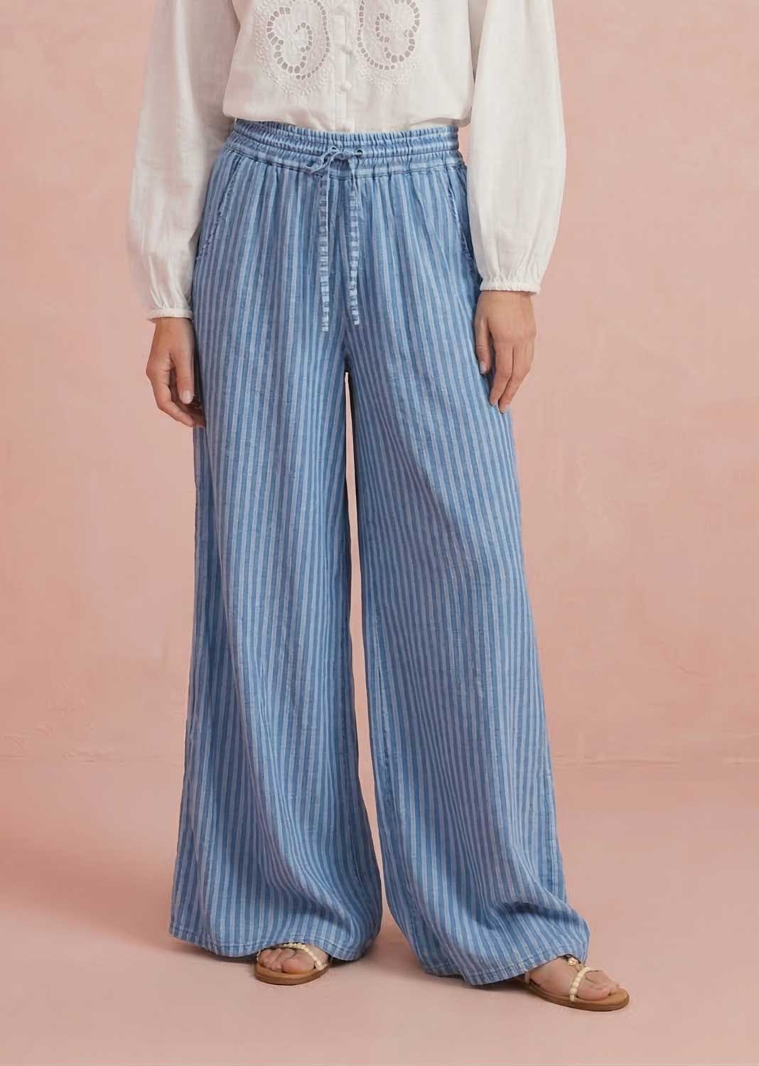 Jenna Stripe Wide Chambray Pants