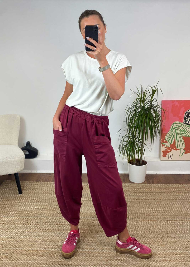 Buxton Jersey Barrel Pocket Pants in Raspberry