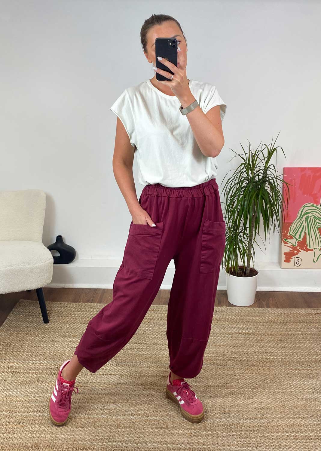 Buxton Jersey Barrel Pocket Pants in Raspberry