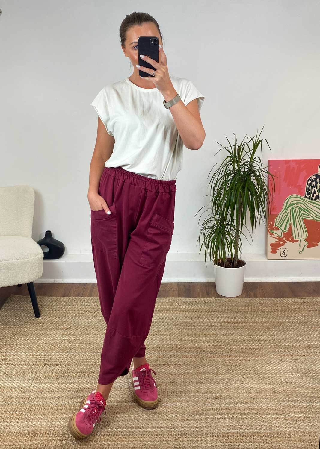 Buxton Jersey Barrel Pocket Pants in Raspberry
