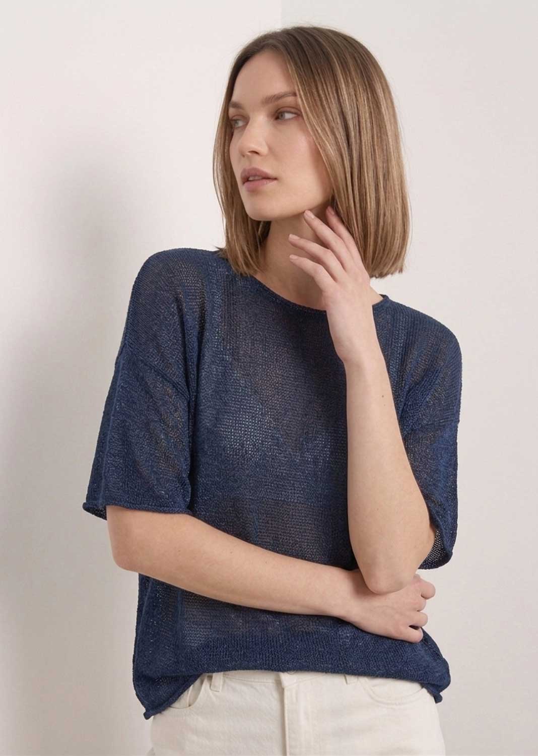Josie Navy Fine Knit Top