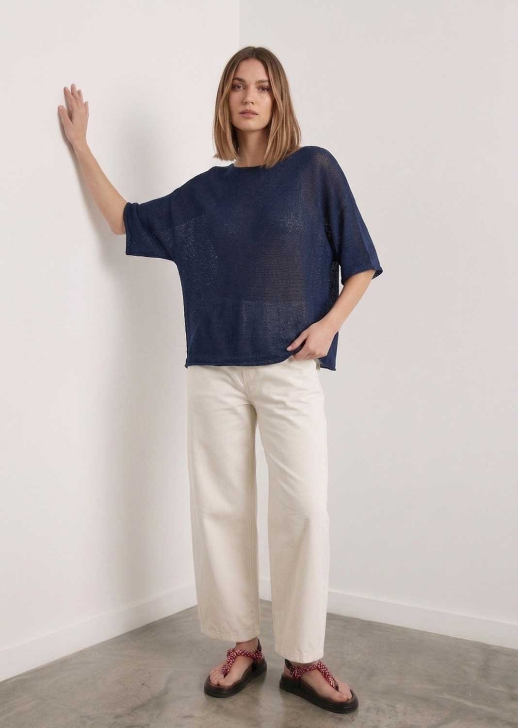 Josie Navy Fine Knit Top
