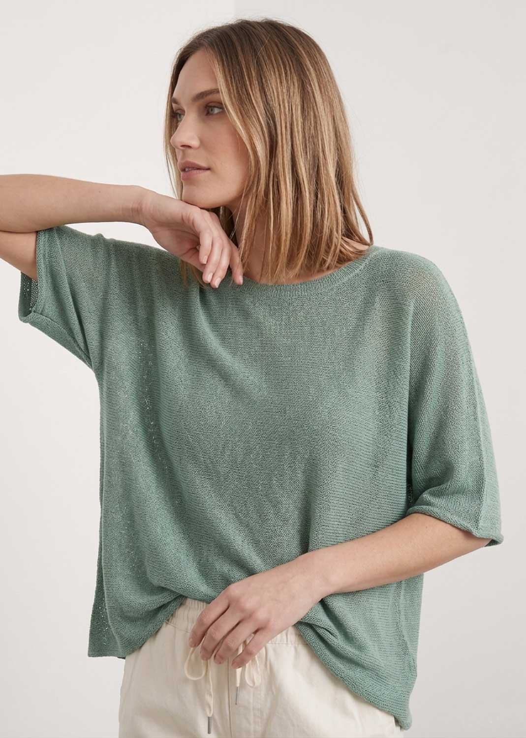 Josie Duck Egg Fine Knit Top