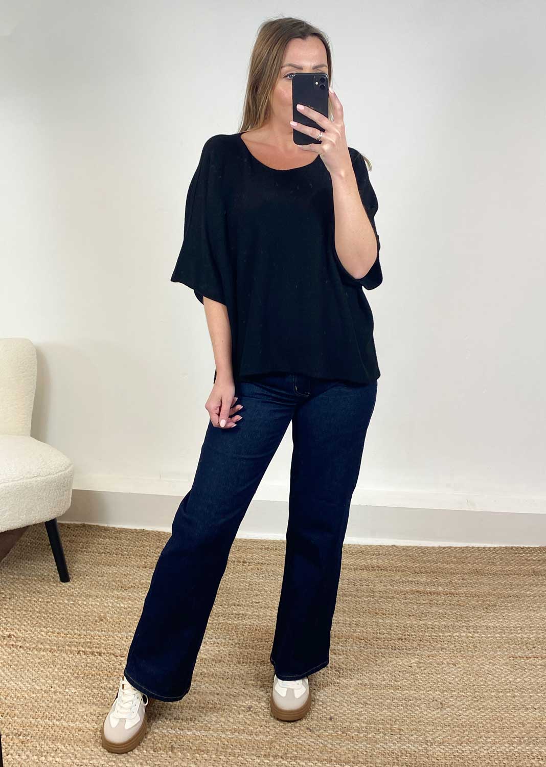 Black Batwing Knit Top
