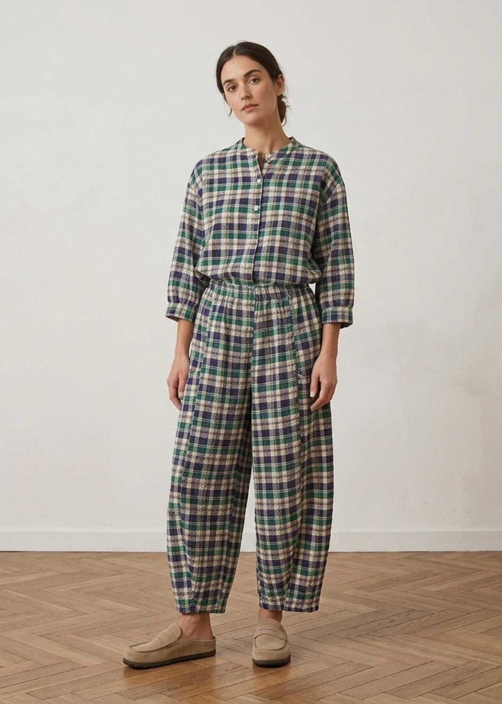 Kin Green Checked Barrel Pants