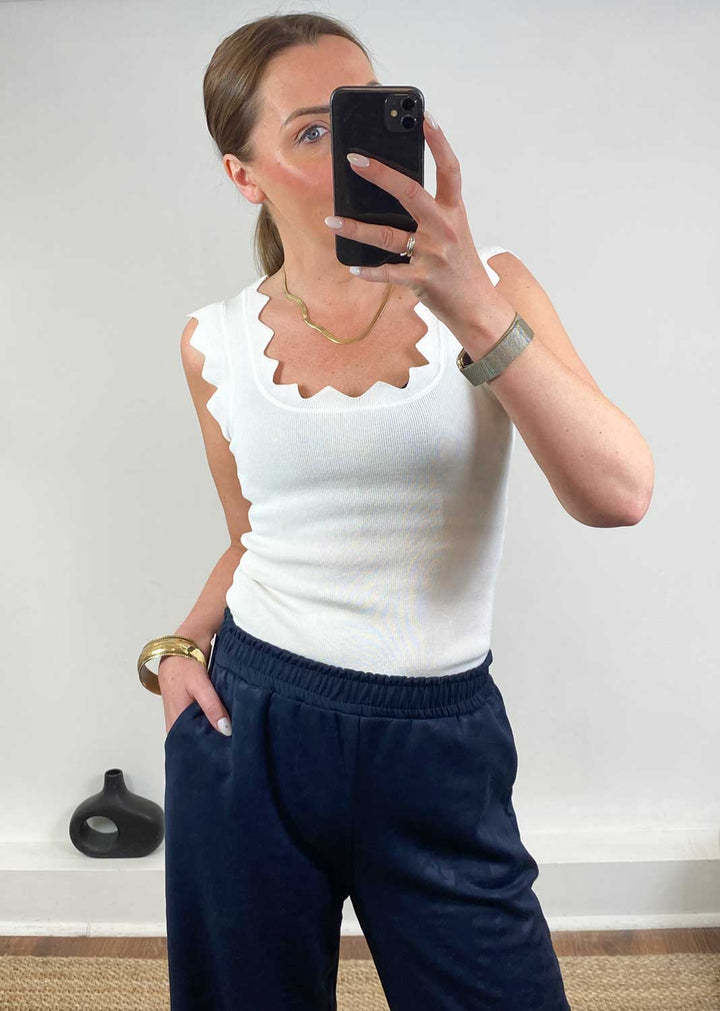 Kyla Zig Zag Trim Vest Ivory