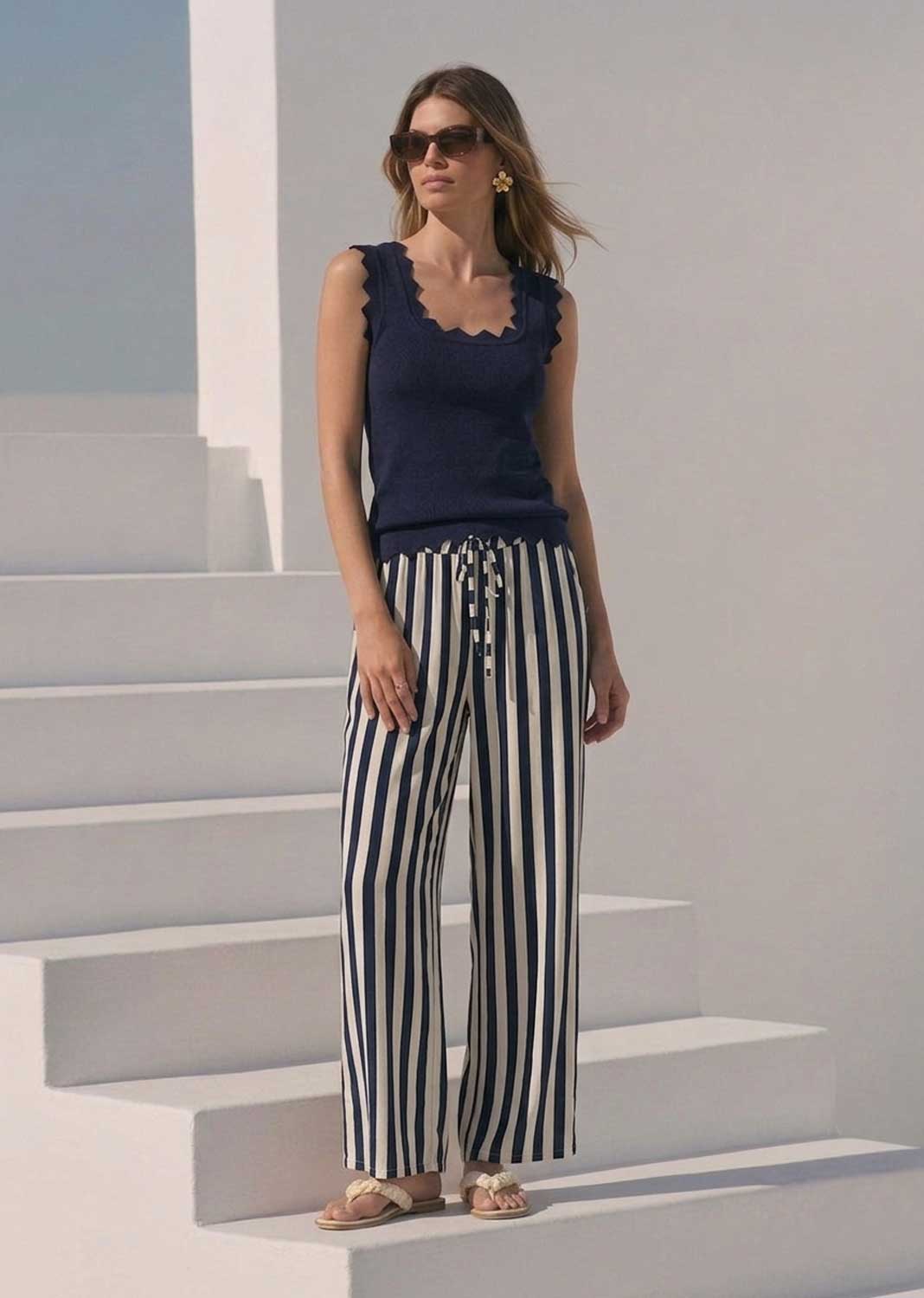 Kyla Navy Zig Zag Trim Vest