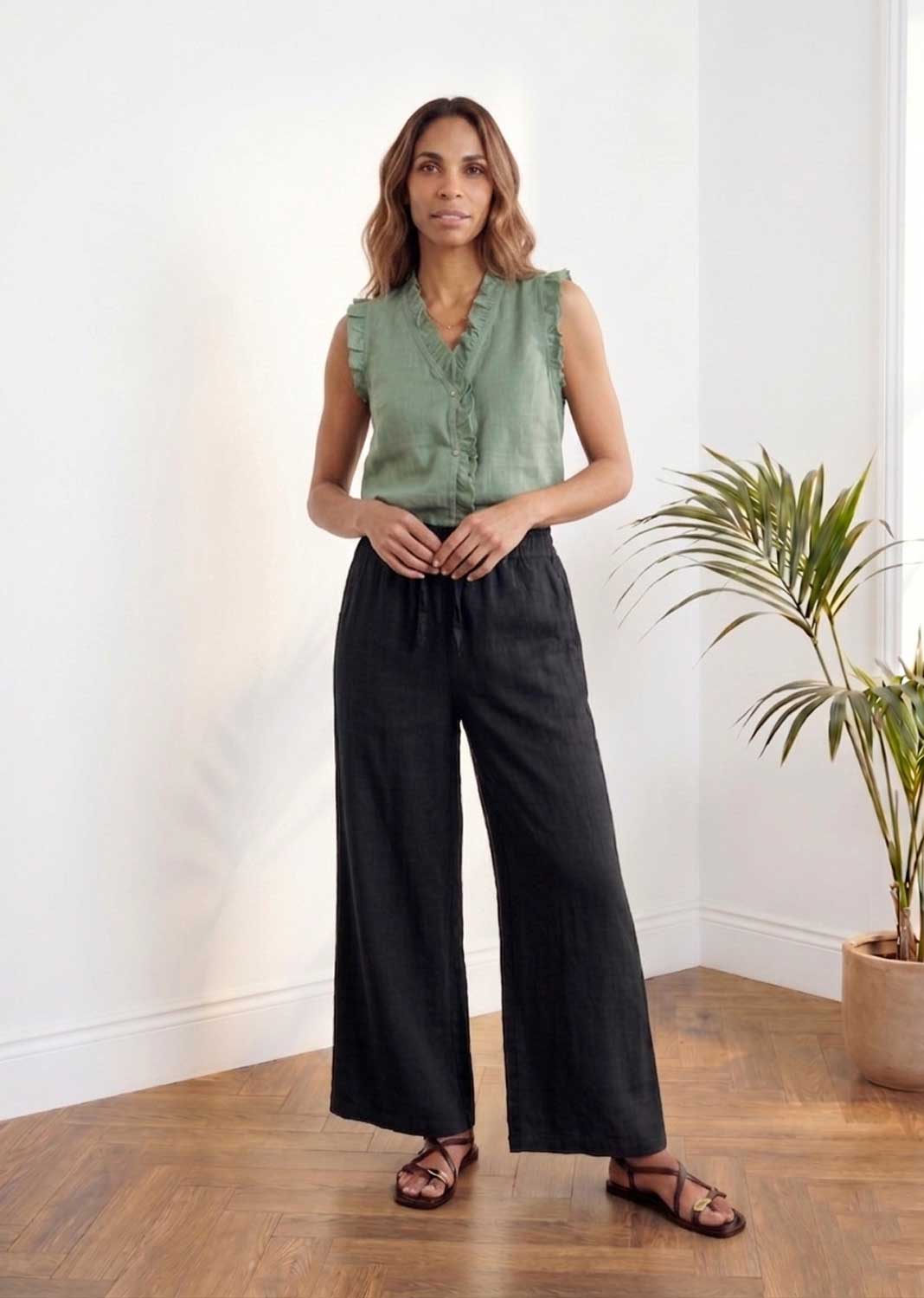 Leighton Black Linen Wide Leg Pants