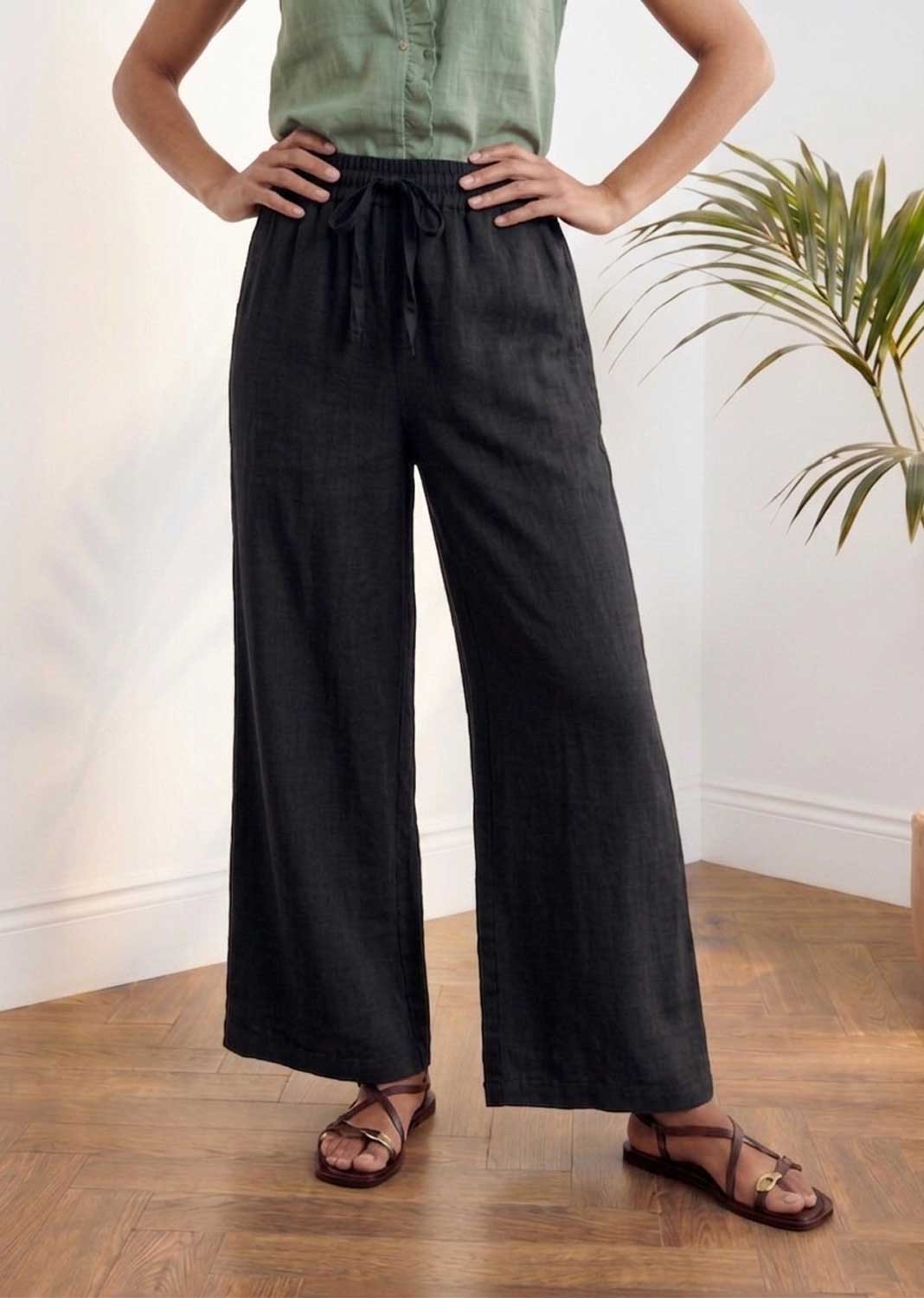 Leighton Black Linen Wide Leg Pants