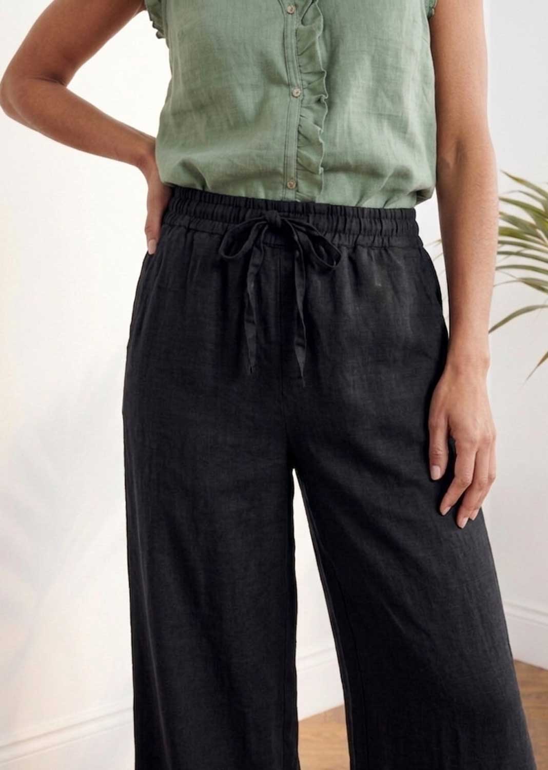 Leighton Black Linen Wide Leg Pants