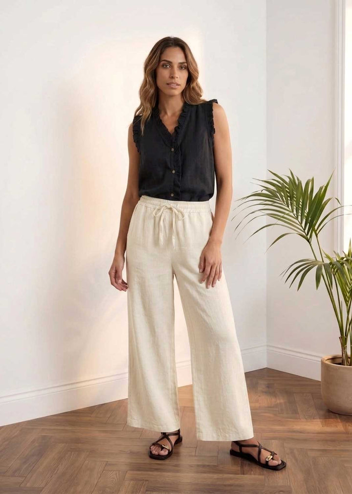 Leighton Cream Linen Wide Leg Pants