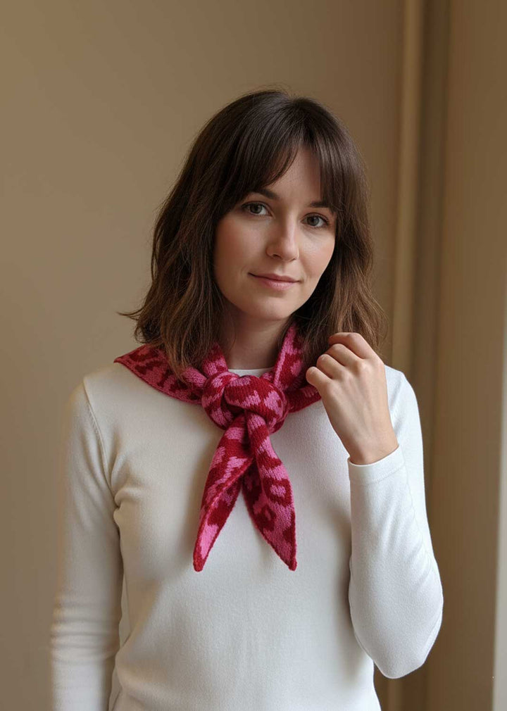 Manon Pink and Red Leopard Triangle Scarf