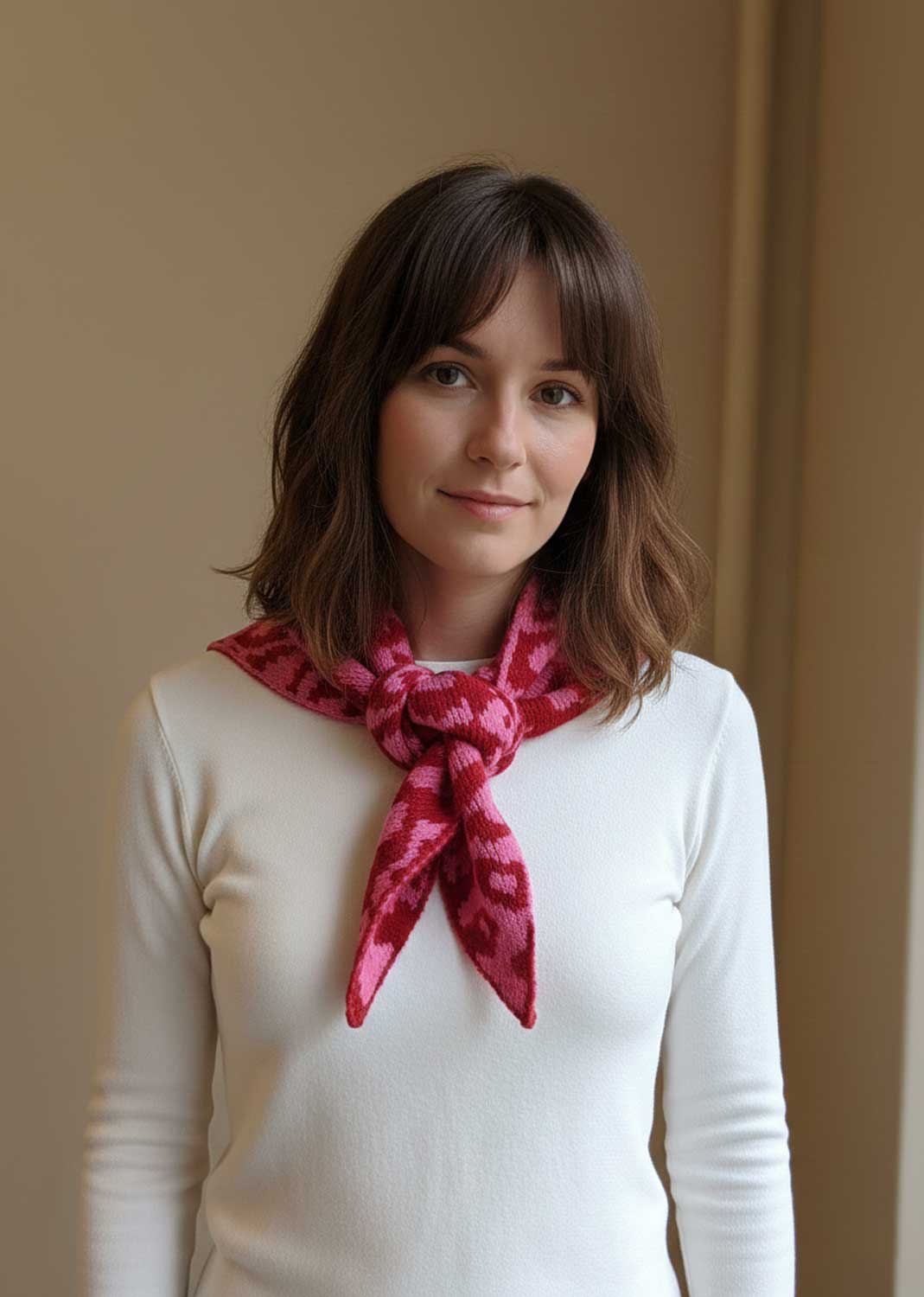 Manon Pink and Red Leopard Triangle Scarf