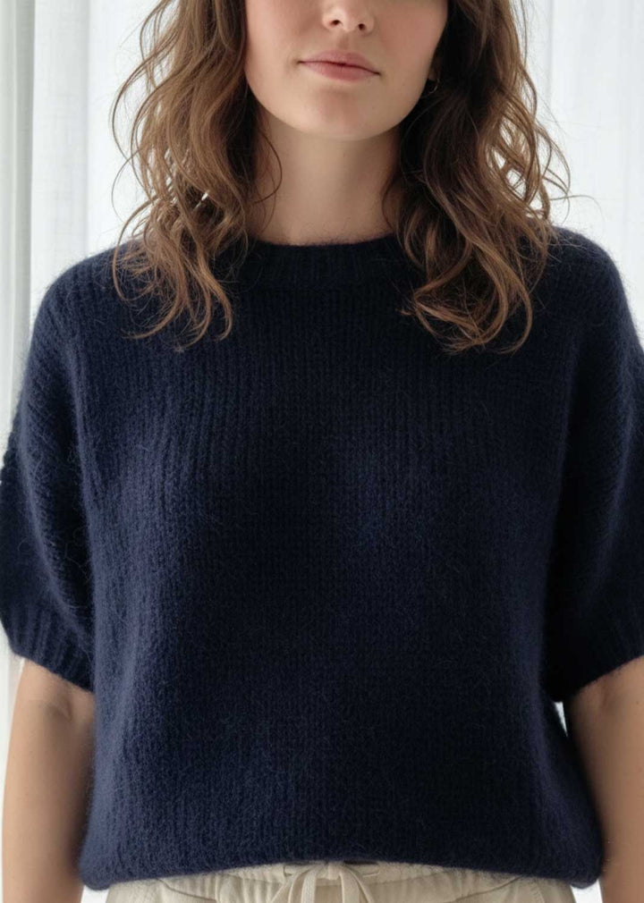 Lilla Short Sleeve Knit Top Navy