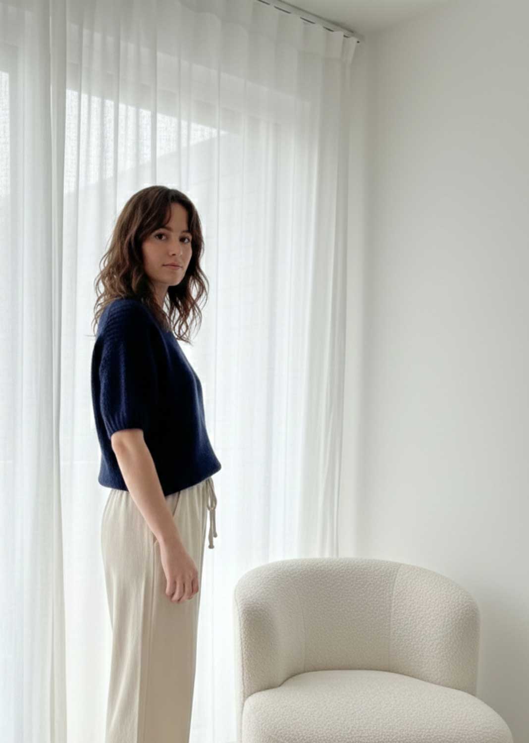 navy fluffy knit top 