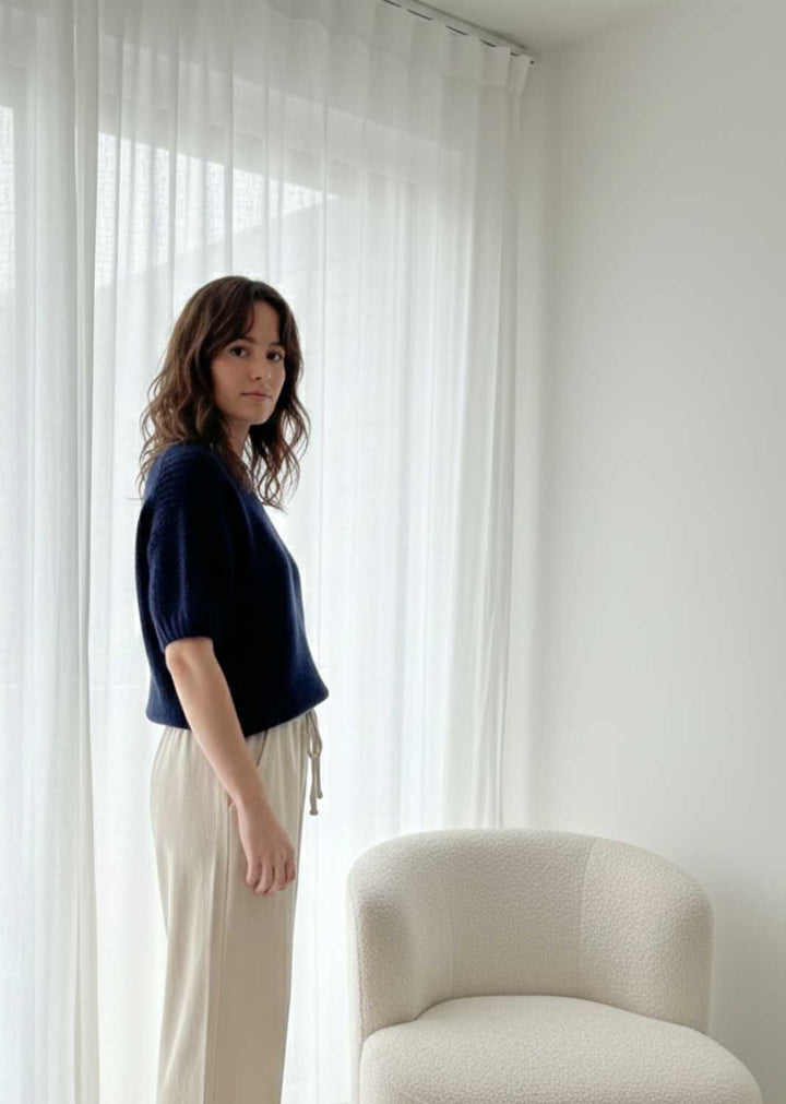navy fluffy knit top 