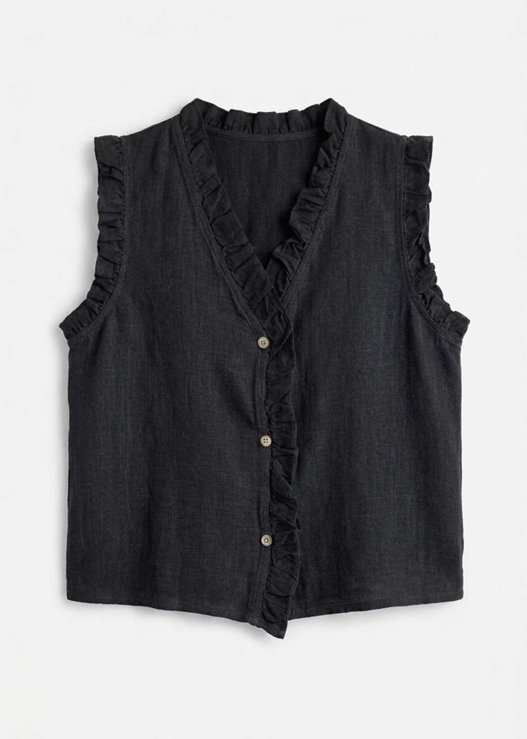 Lina Black Linen Button Top
