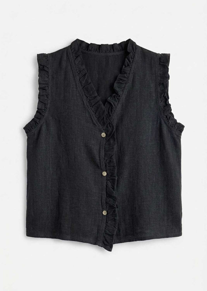 Lina Black Linen Button Top