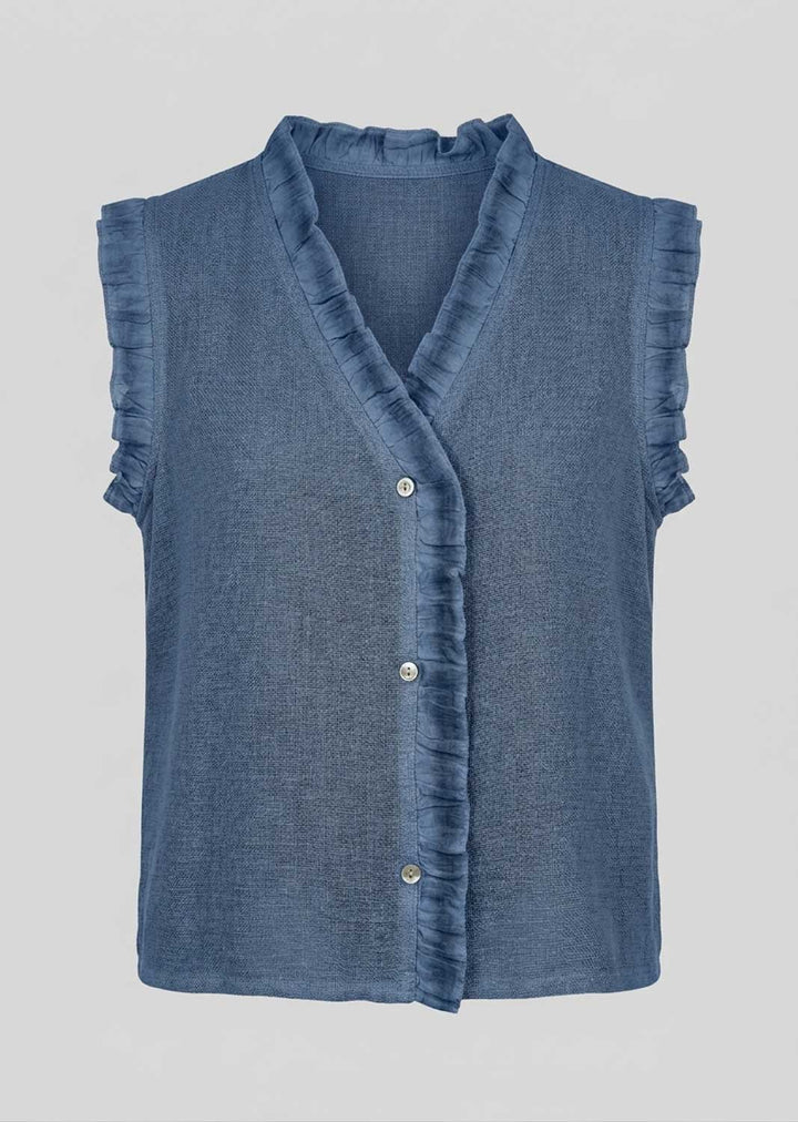 linen bue sleeveless blouse