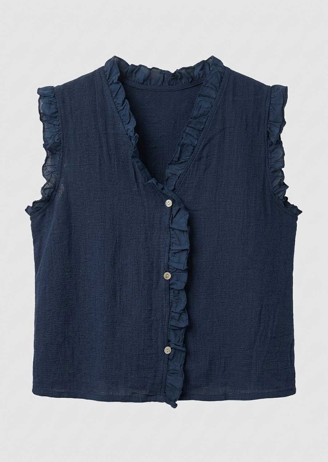 Lina Navy Linen Button Top
