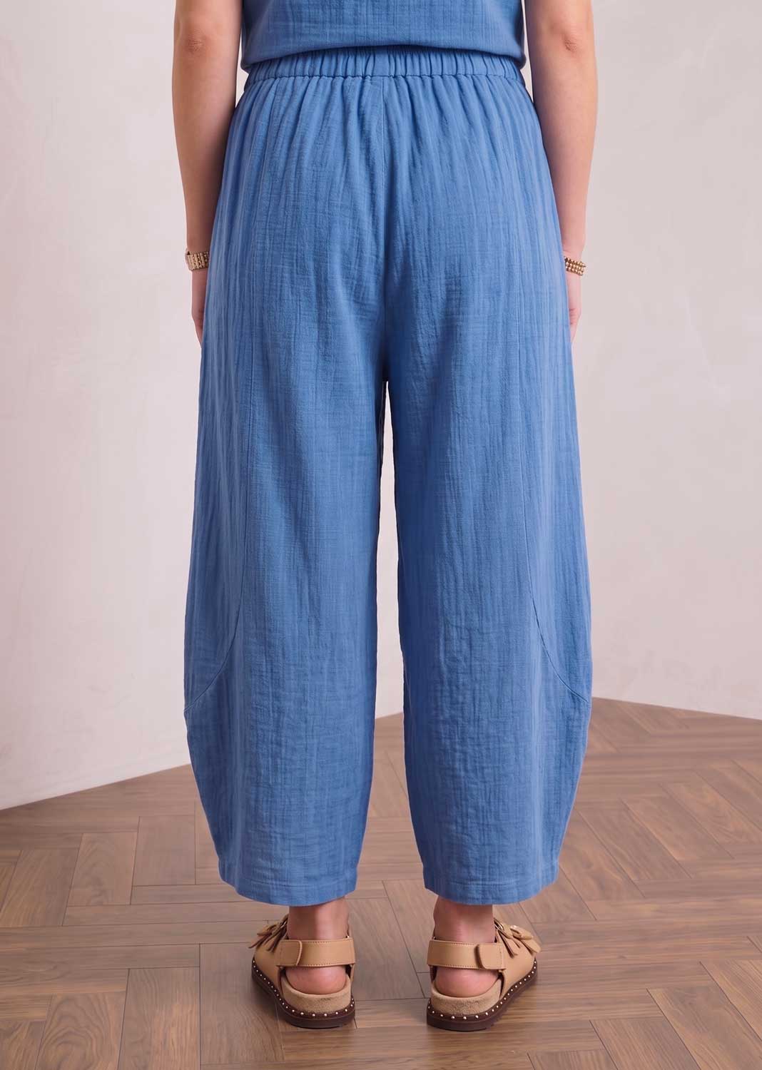 Lina Blue Hopsack Barrel Pants