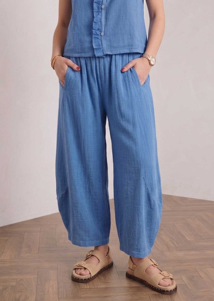 Lina Blue Hopsack Barrel Pants