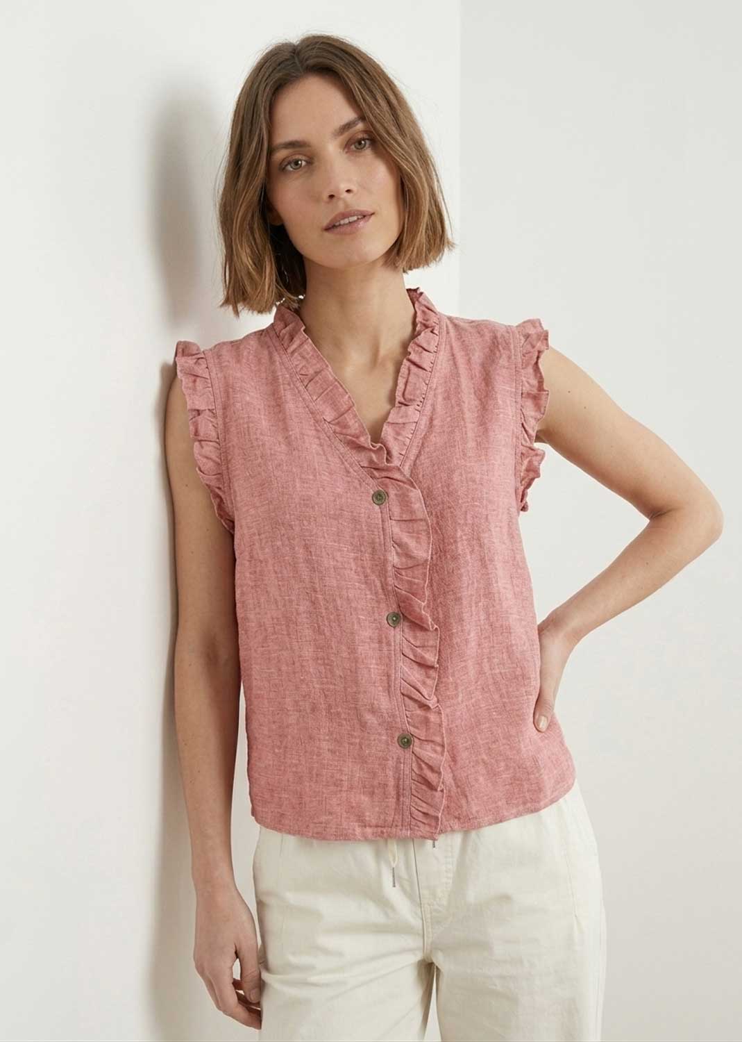 hopsack button frill top