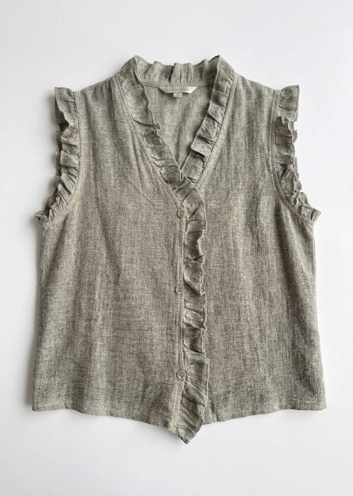 Lina Pistachio Linen Button Top