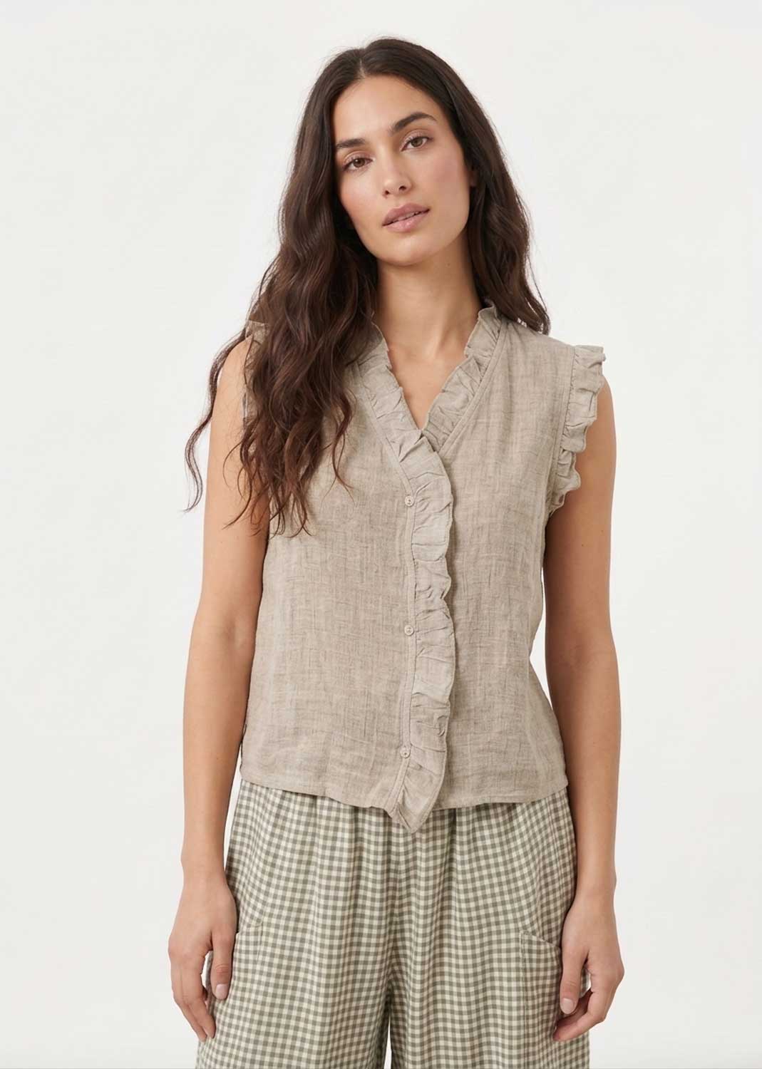 Lina Stone Linen Button Top