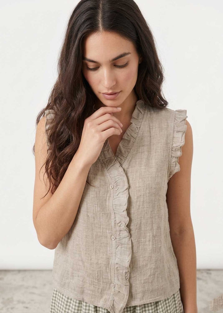 Lina Stone Linen Button Top