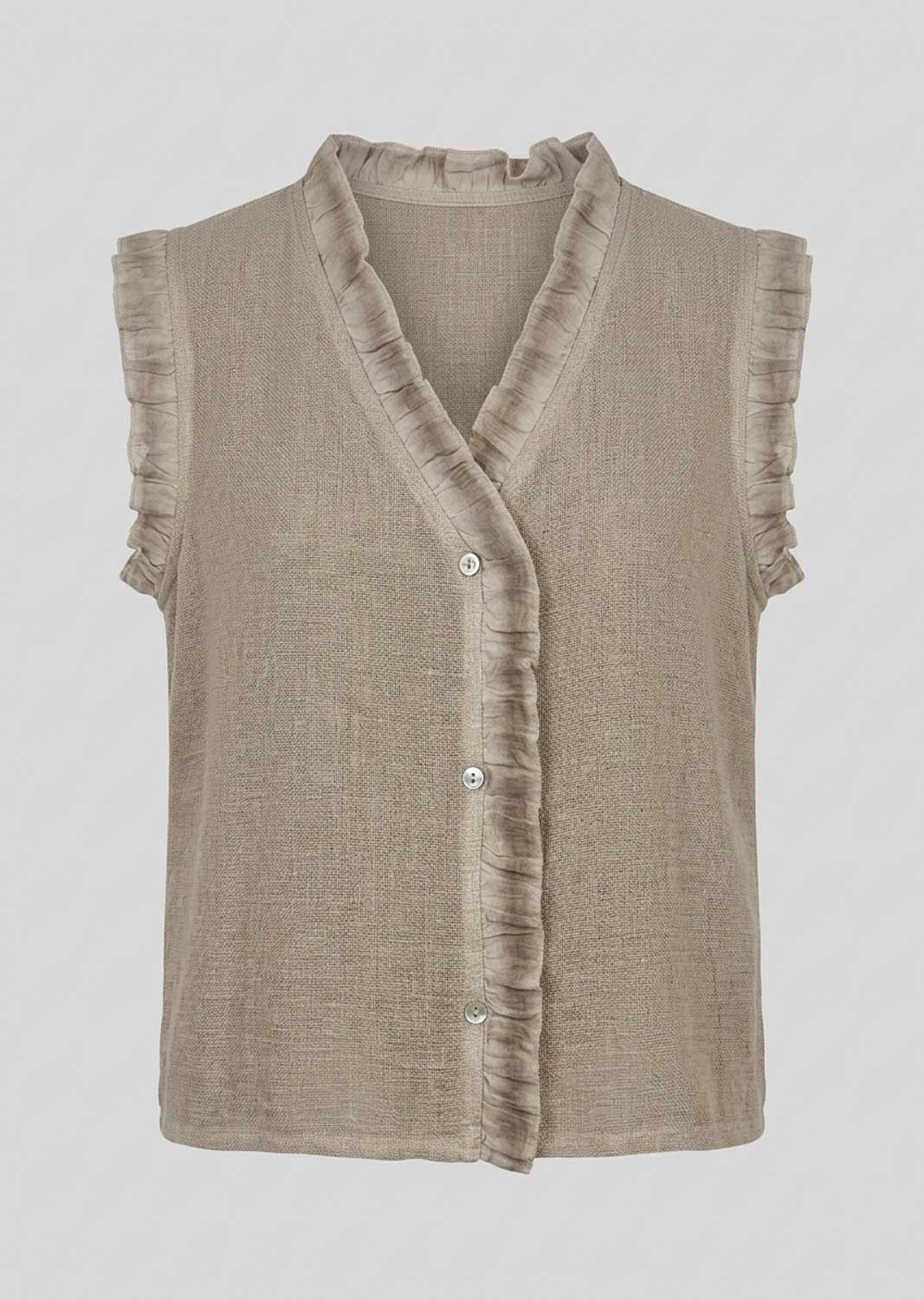 beige linen sleeveless blouse 