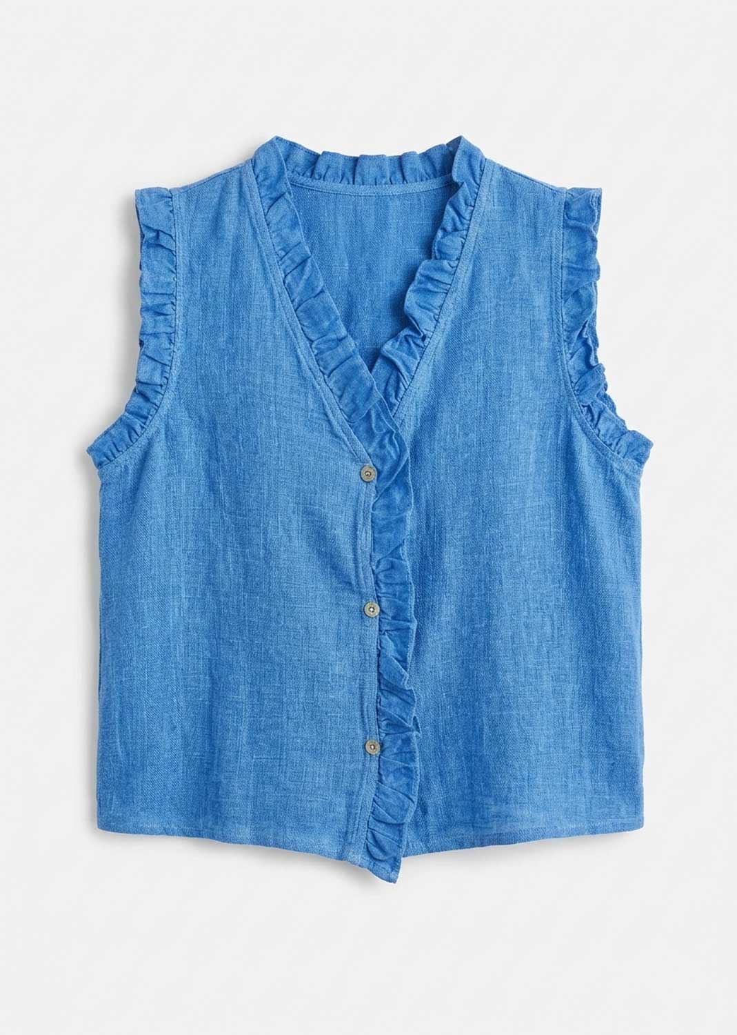 Lina Blue Linen Button Top