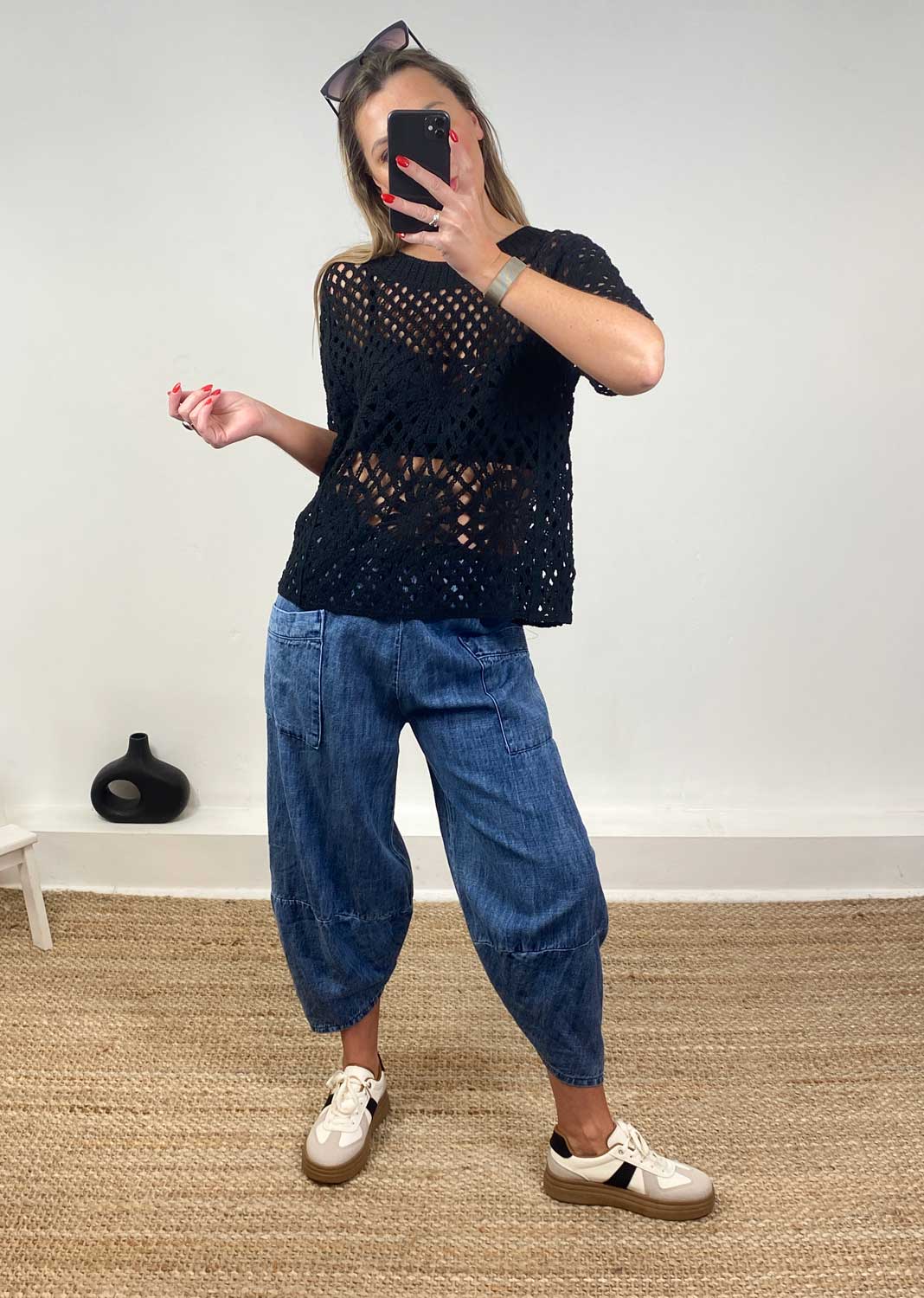 Denim Barrel Pocket Pants