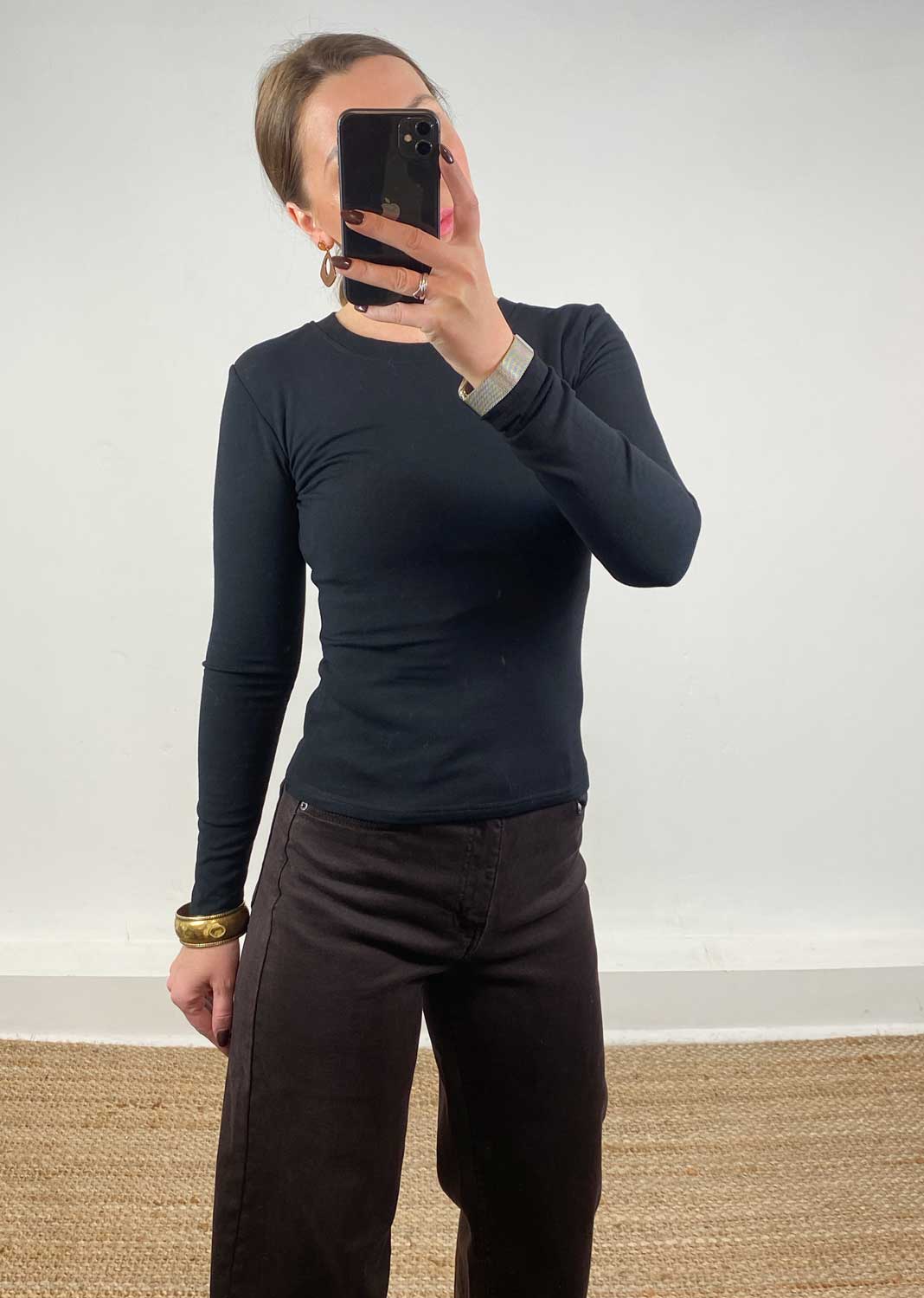warm long sleeved black Lora Scoop Neck Top