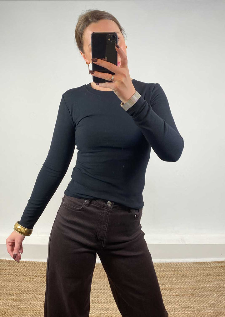 warm long sleeved black Lora Scoop Neck Top