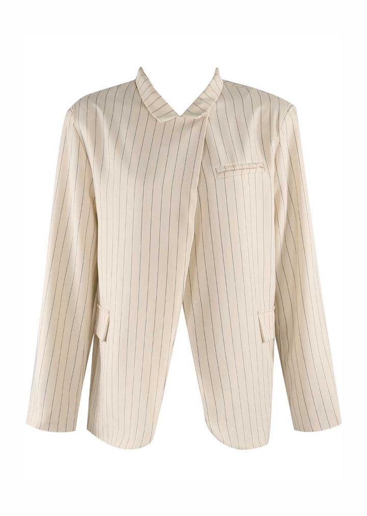 Lucca Pinstripe High Neck Blazer Cream