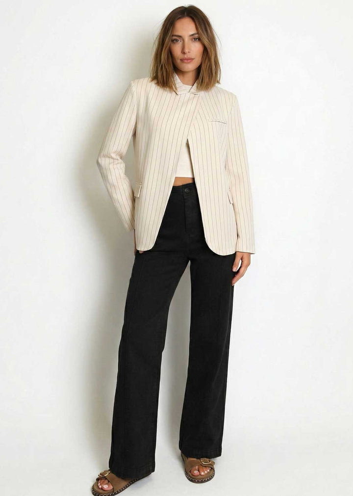 Lucca Pinstripe High Neck Blazer Cream