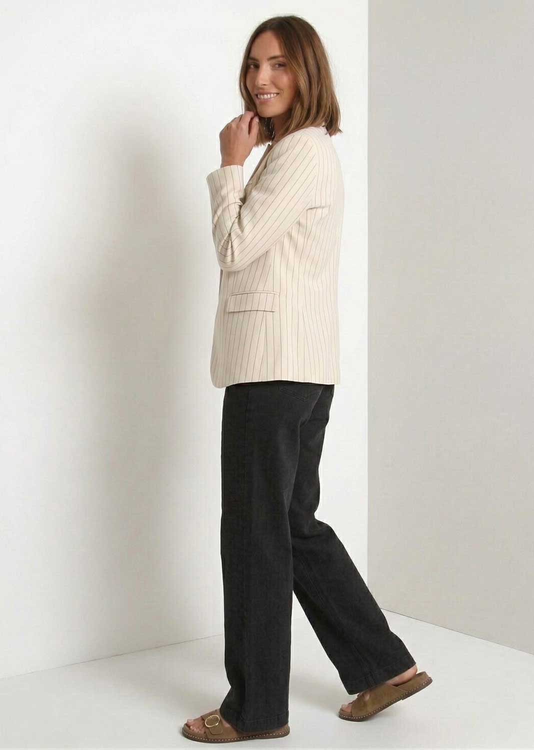 Lucca Pinstripe High Neck Blazer Cream