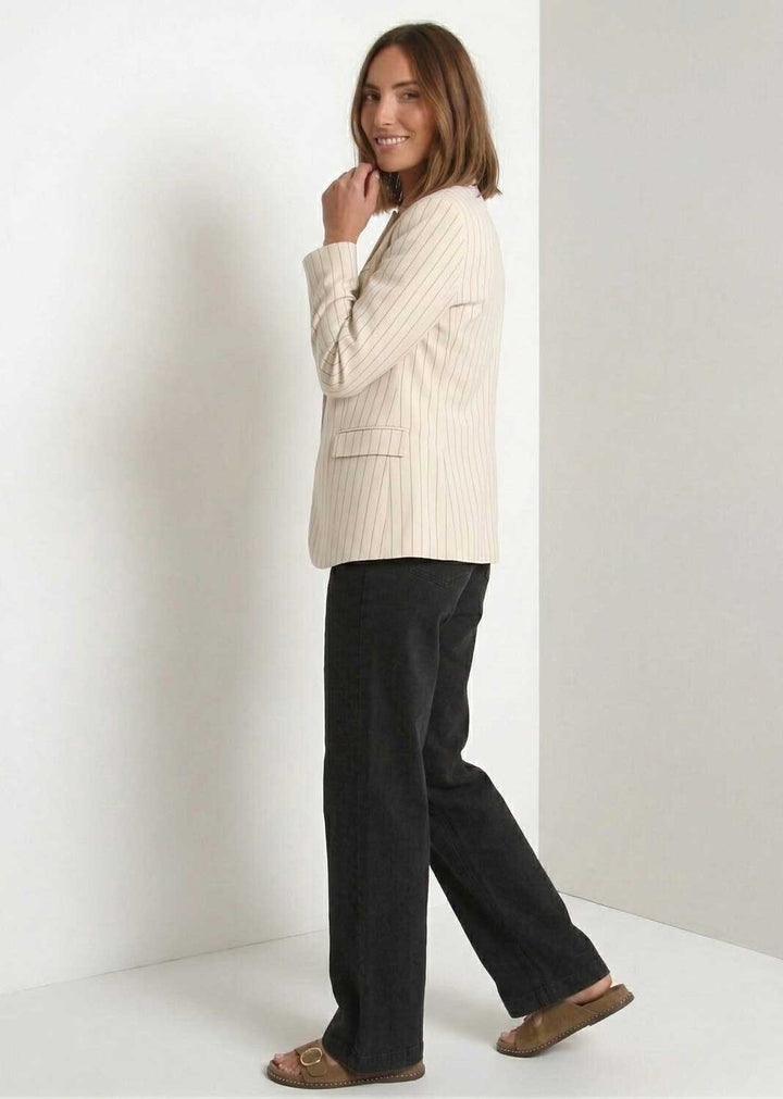Lucca Pinstripe High Neck Blazer Cream