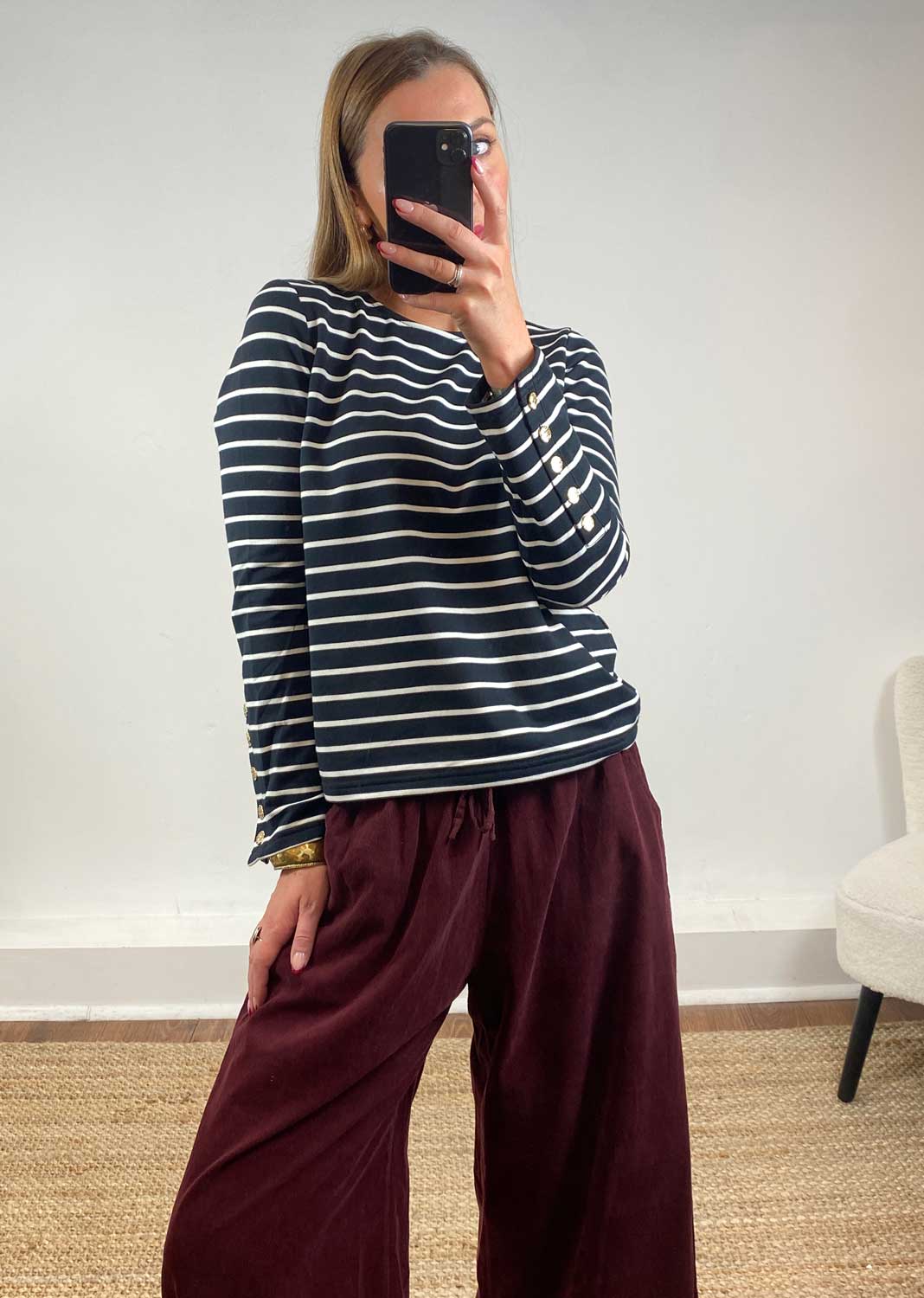 Lukka Stripe Jersey Top Black
