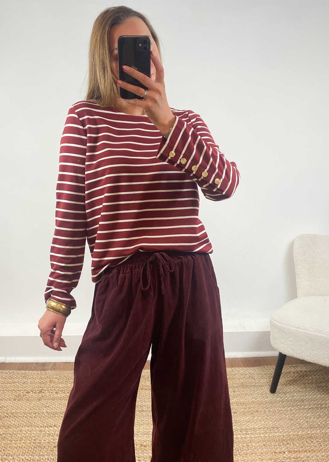 Lukka Stripe Jersey Top Burgundy