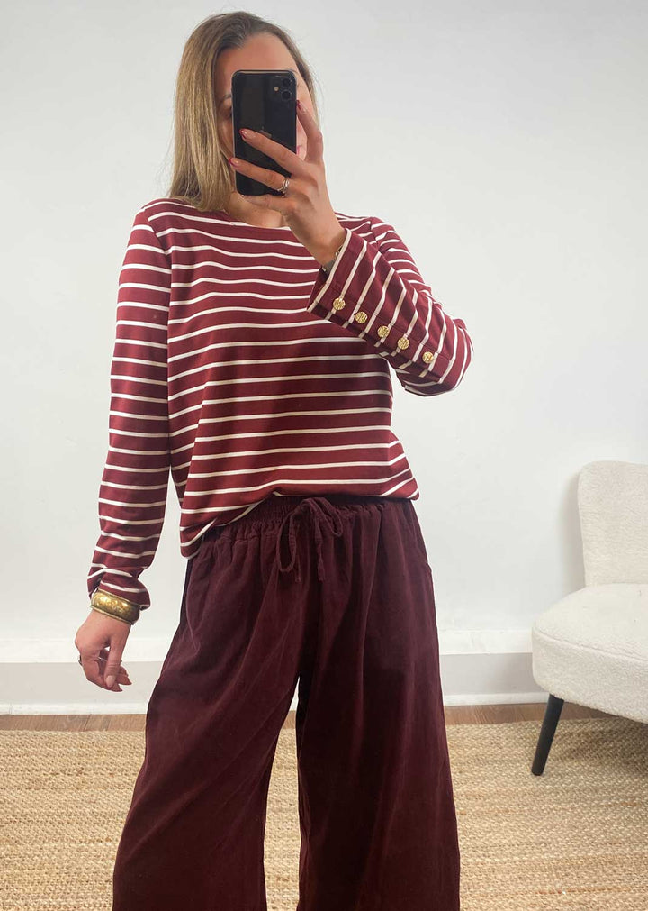 Lukka Stripe Jersey Top Burgundy