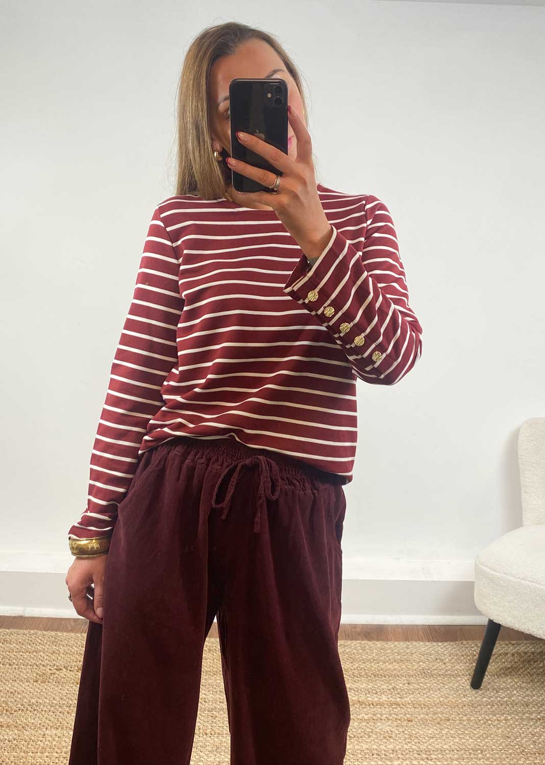 Lukka Stripe Jersey Top Burgundy